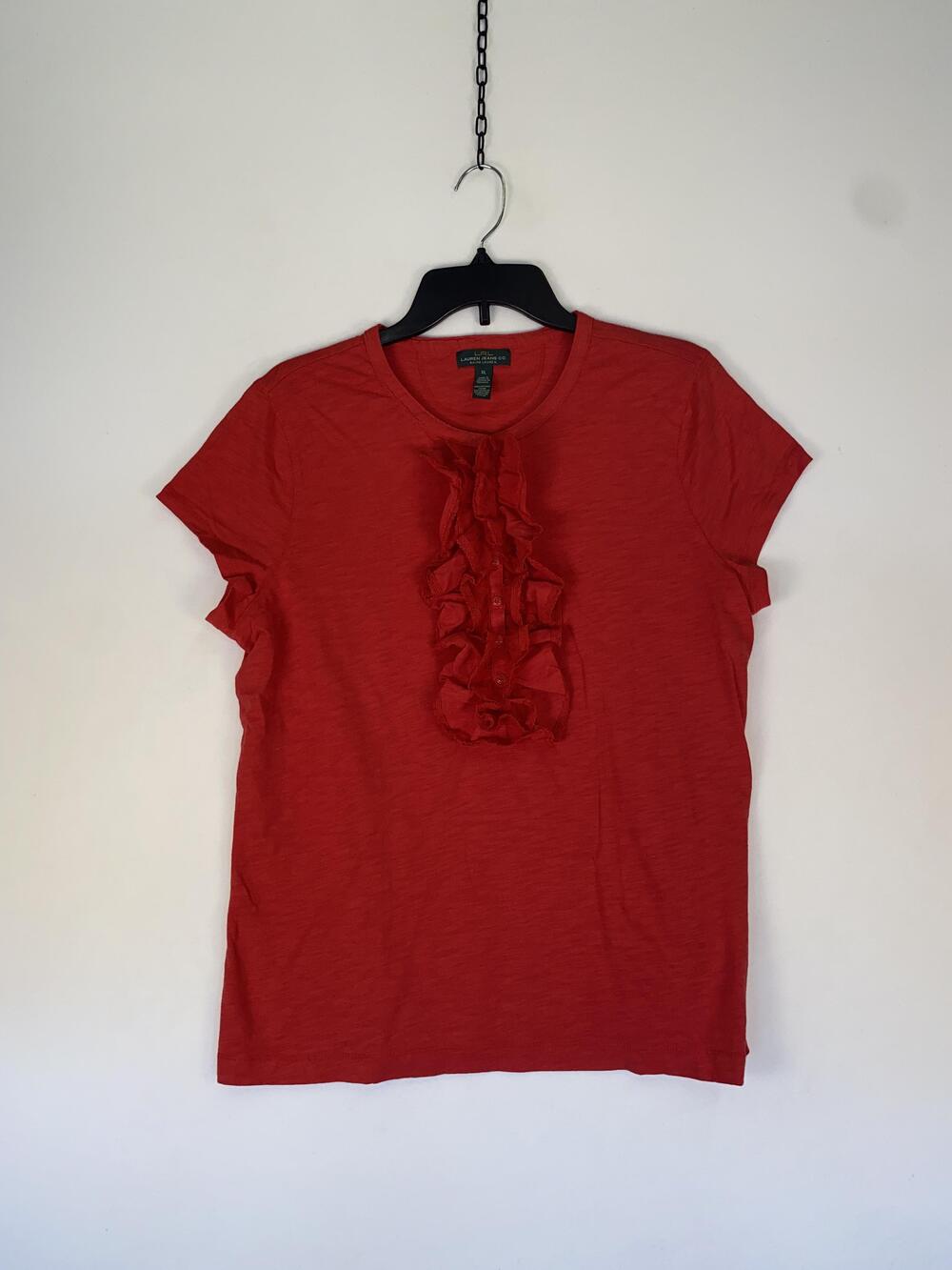 Lauren Jeans Co. Ralph Lauren T-shirt Womens XL Red Ruffle Short Sleeve Top